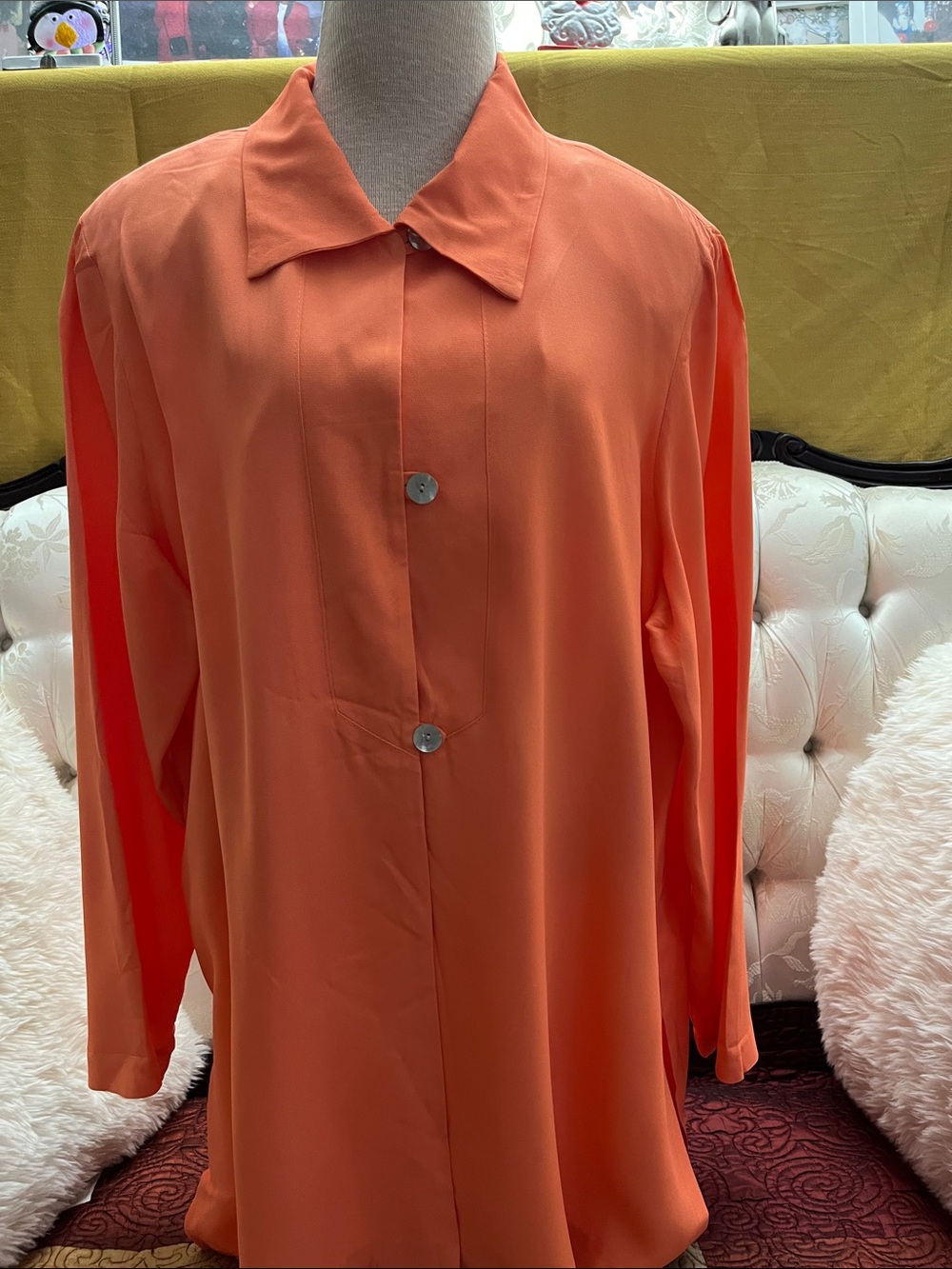 Classic Women's Orange Button-Front Trench Style Blazer.